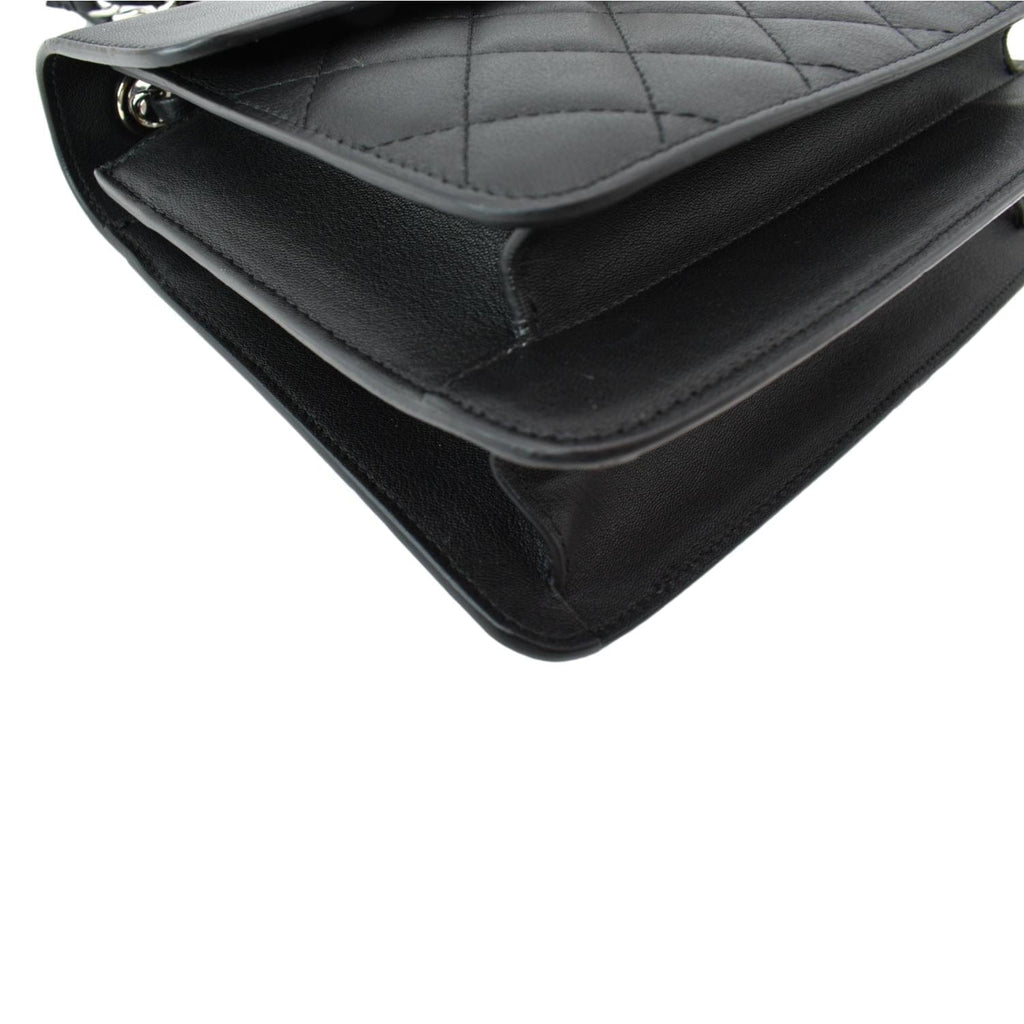 CHANEL Box CC Flap Quilted Leather Shoulder Bag Black