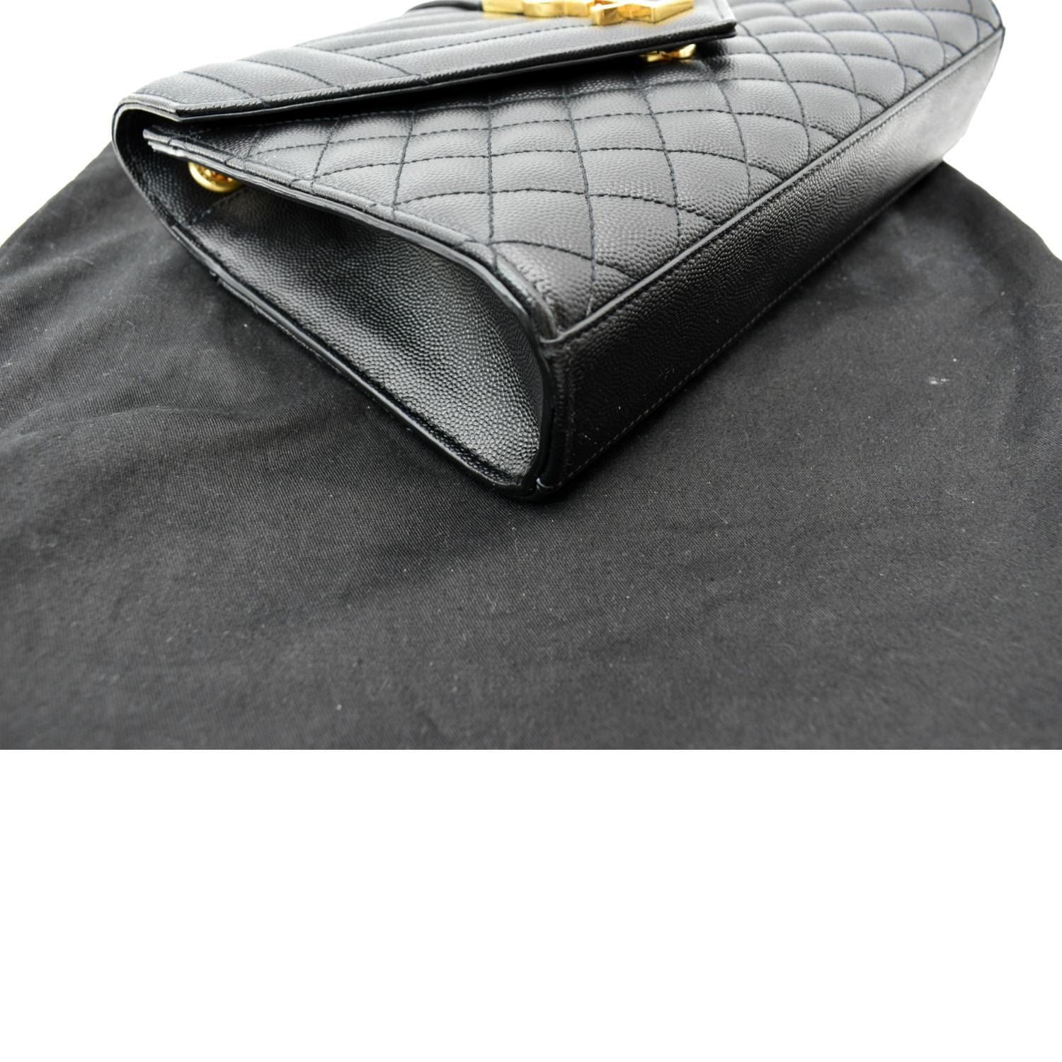 YVES SAINT LAURENT Medium Envelope Leather Chain Shoulder Bag Black