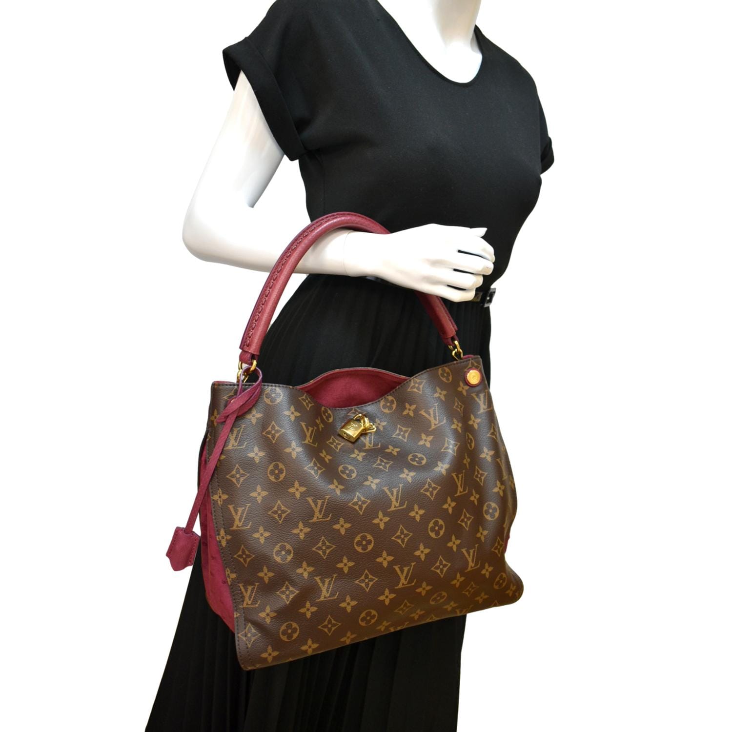 LOUIS VUITTON Gaia Ostrich Monogram Canvas Shoulder Bag Brown
