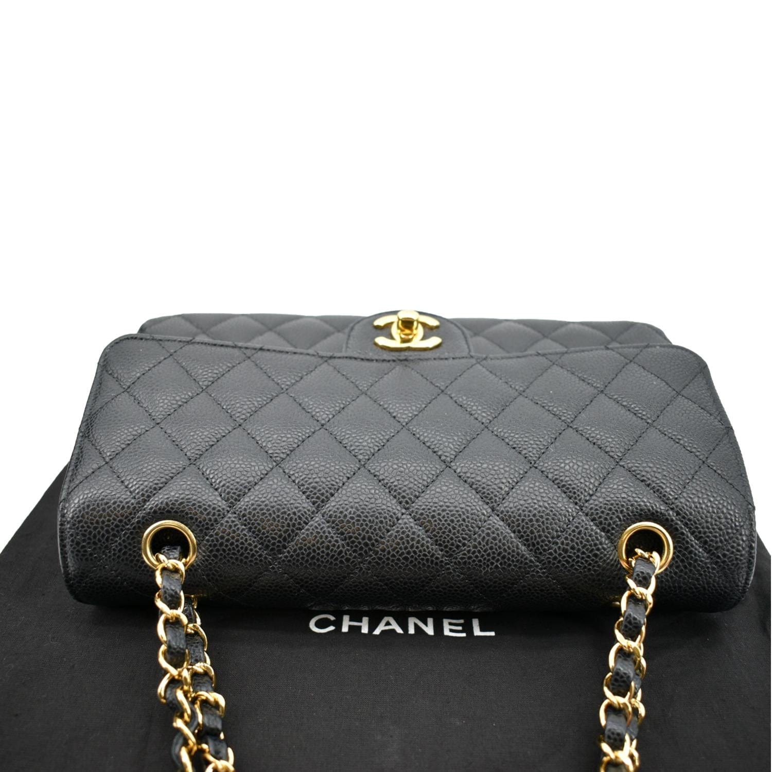 CHANEL Jumbo Double Flap Caviar Leather Shoulder Bag Black
