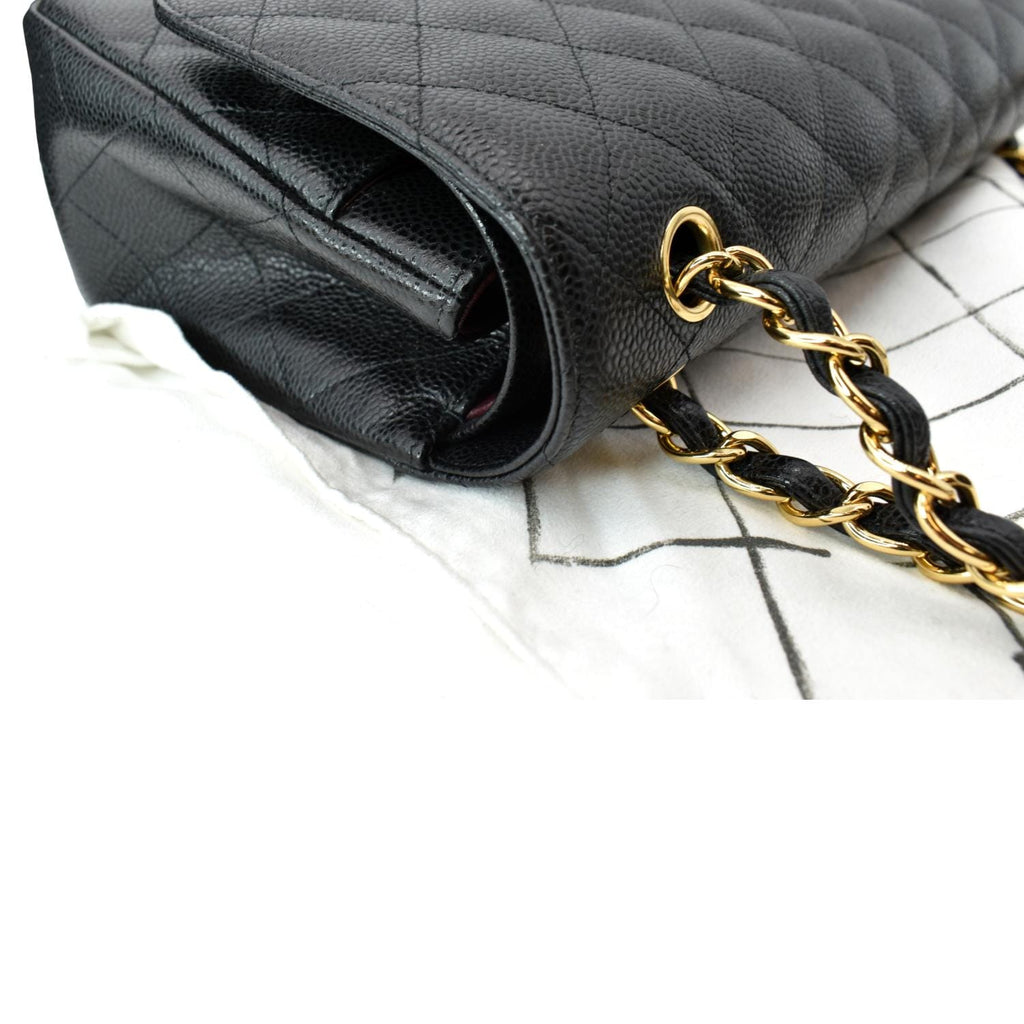 CHANEL Classic Jumbo Double Flap Caviar Leather Shoulder Bag Black