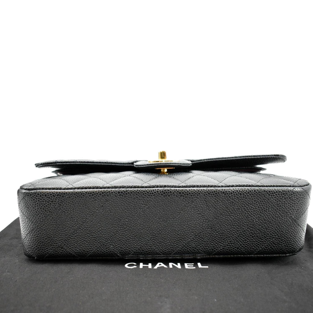 CHANEL Jumbo Double Flap Caviar Leather Shoulder Bag Black
