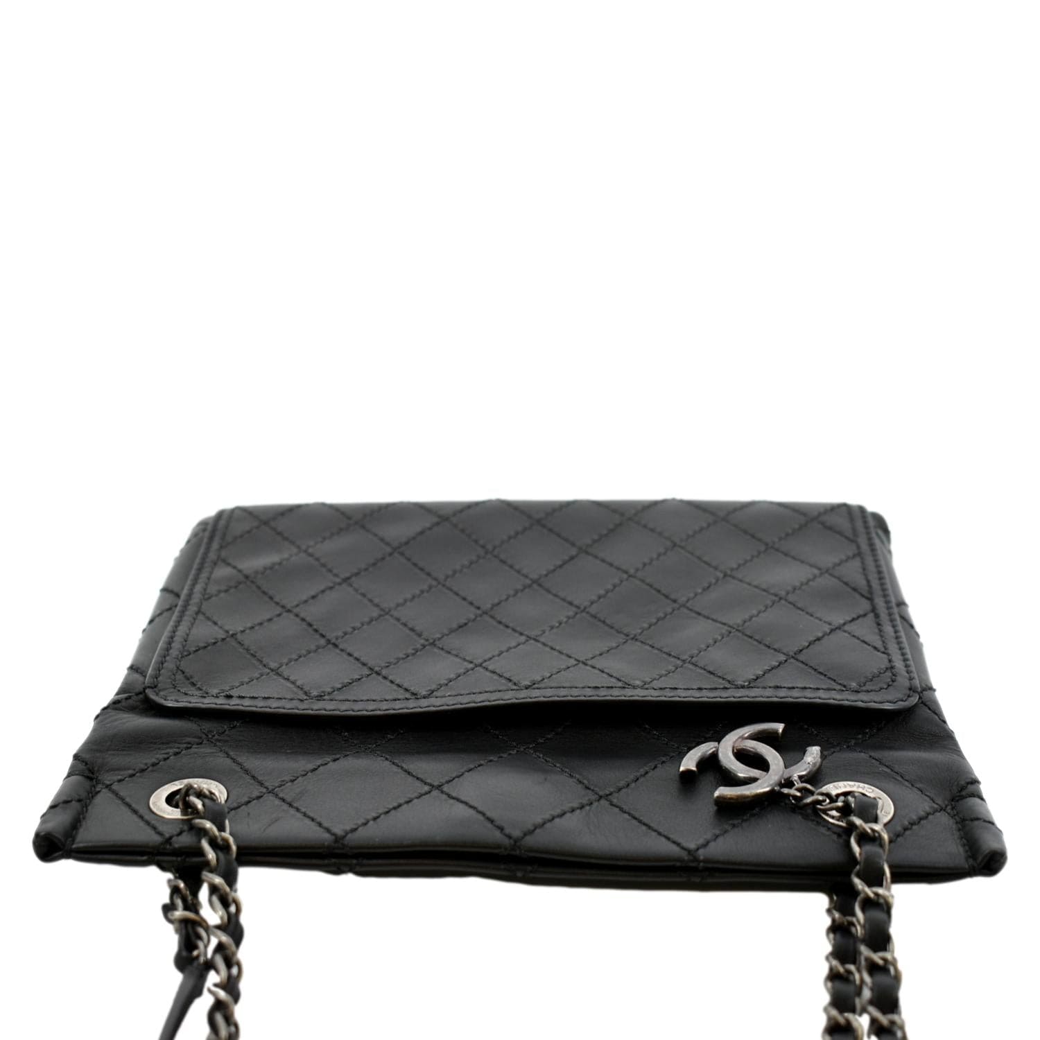 CHANEL Stitched CC Pocket Leather Shoulder Bag Black