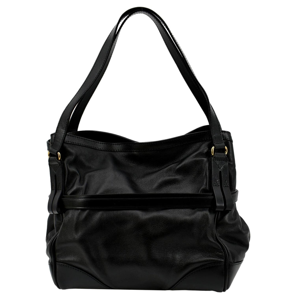 BURBERRY Bridle Lynher Calfskin Leather Tote Shoulder Bag Black