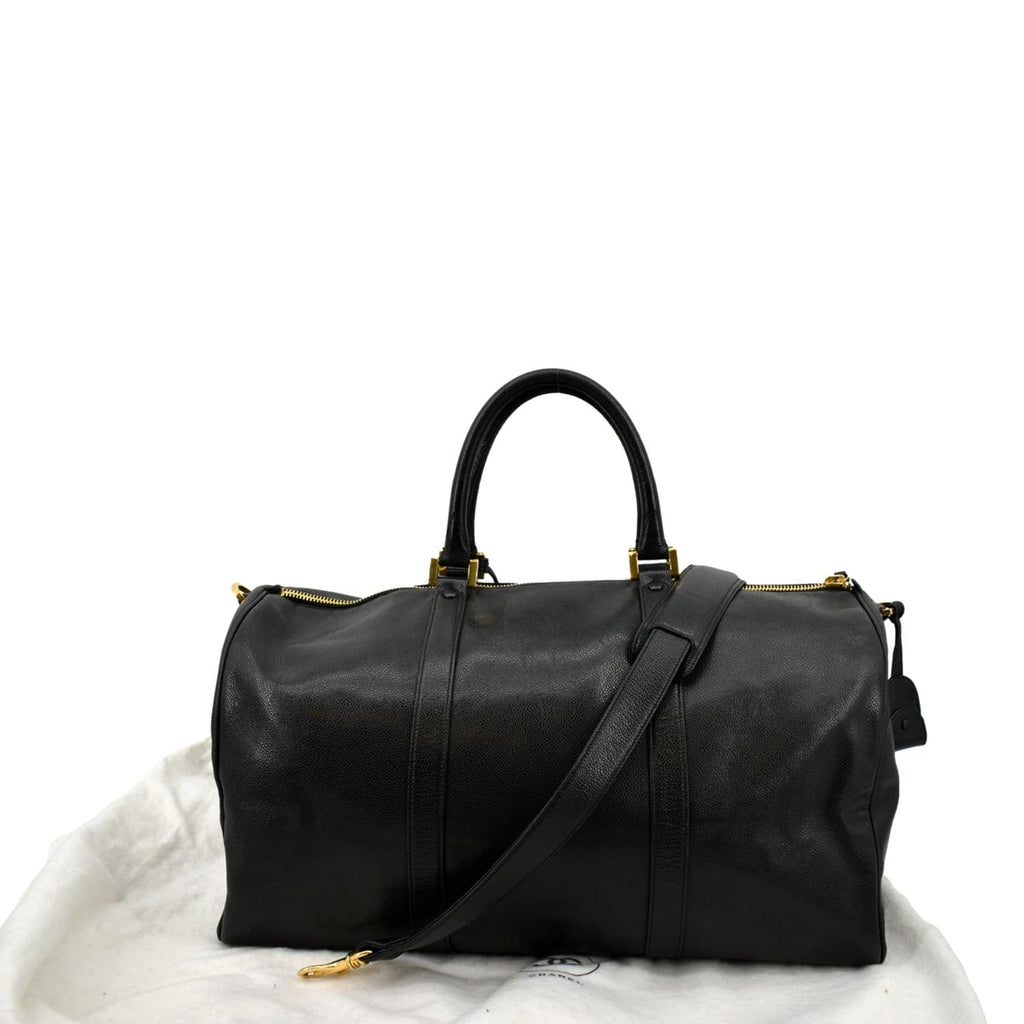 CHANEL Vintage Leather Boston Shoulder Bag Black