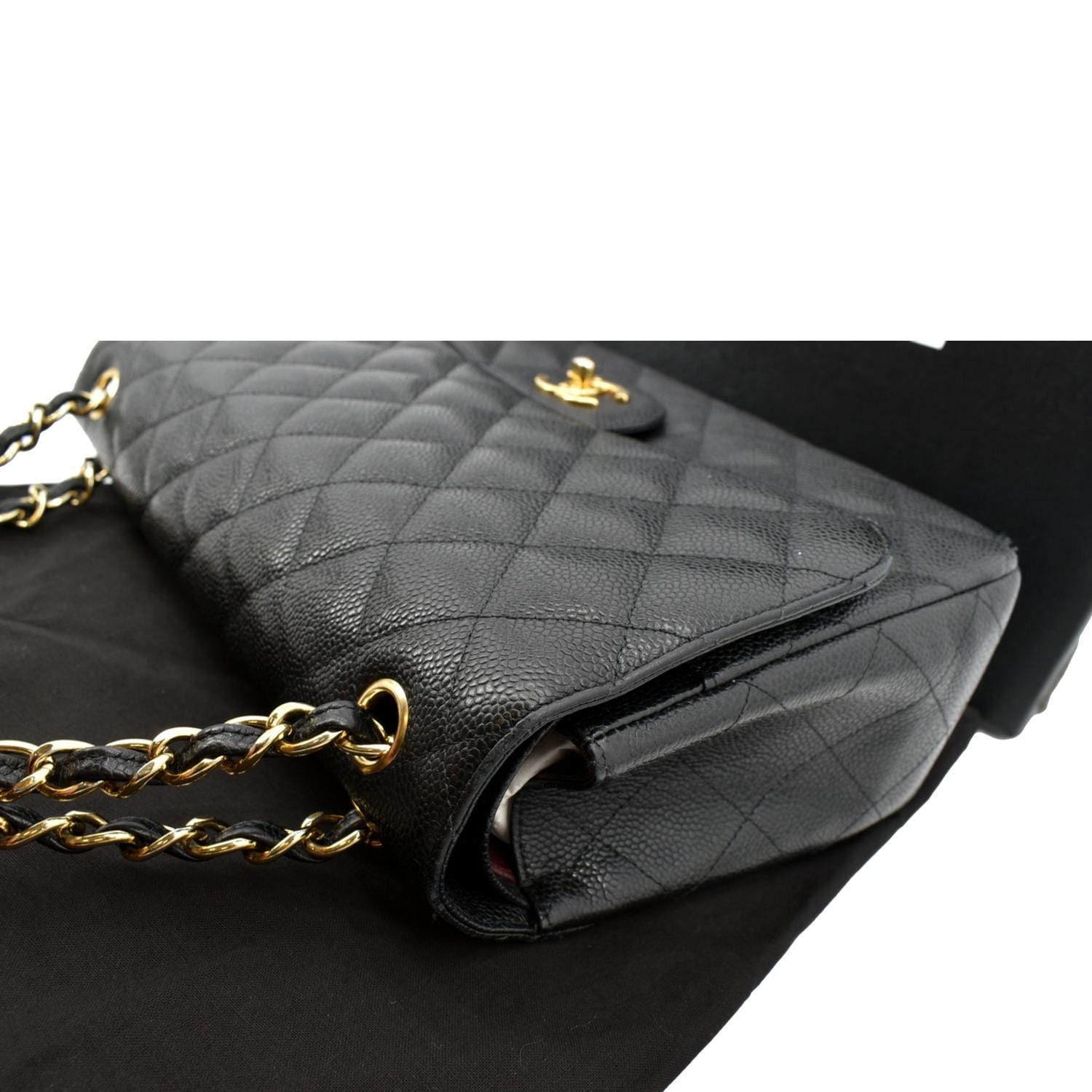 CHANEL Classic Jumbo Double Flap Caviar Leather Shoulder Bag Black