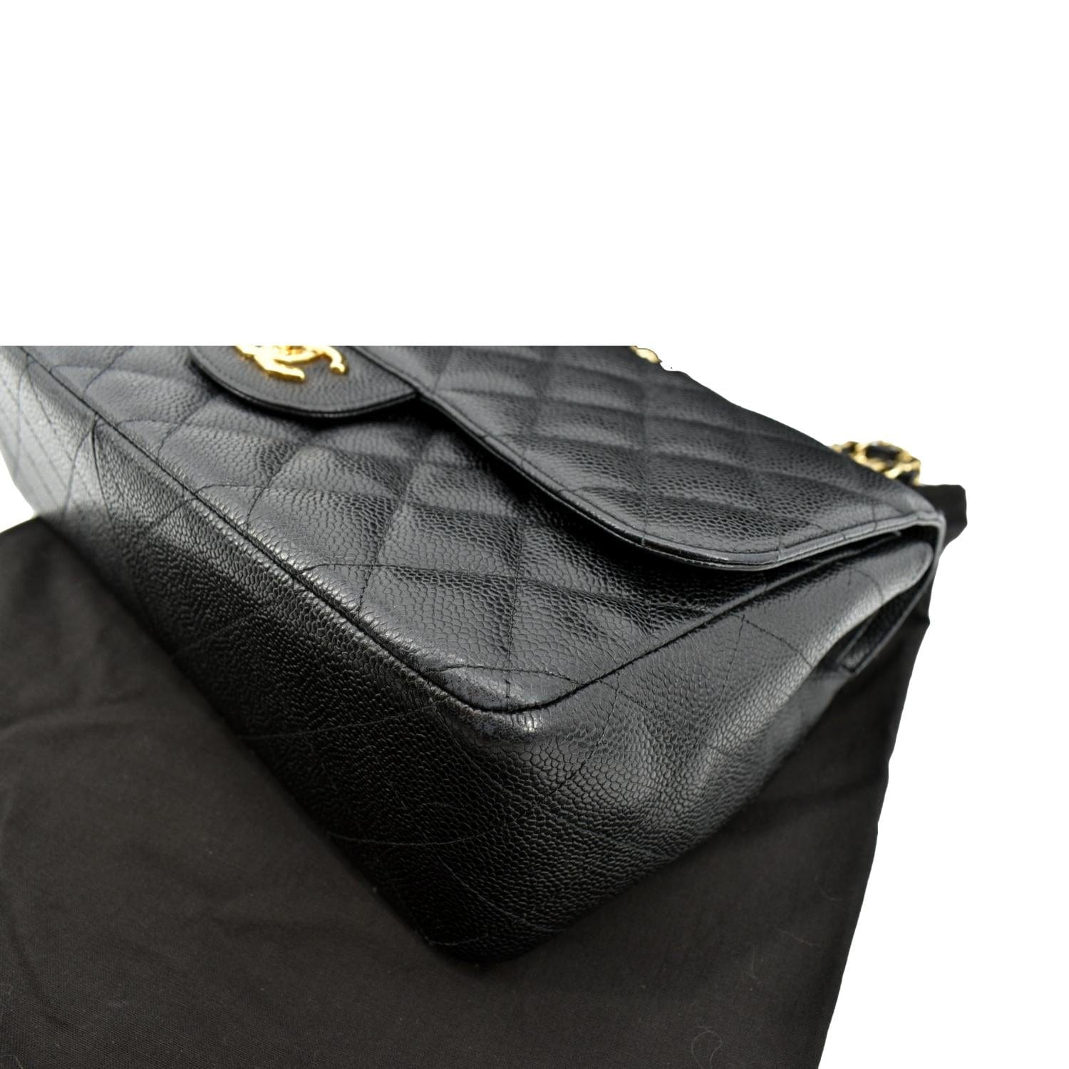 CHANEL Classic Jumbo Double Flap Caviar Leather Shoulder Bag Black
