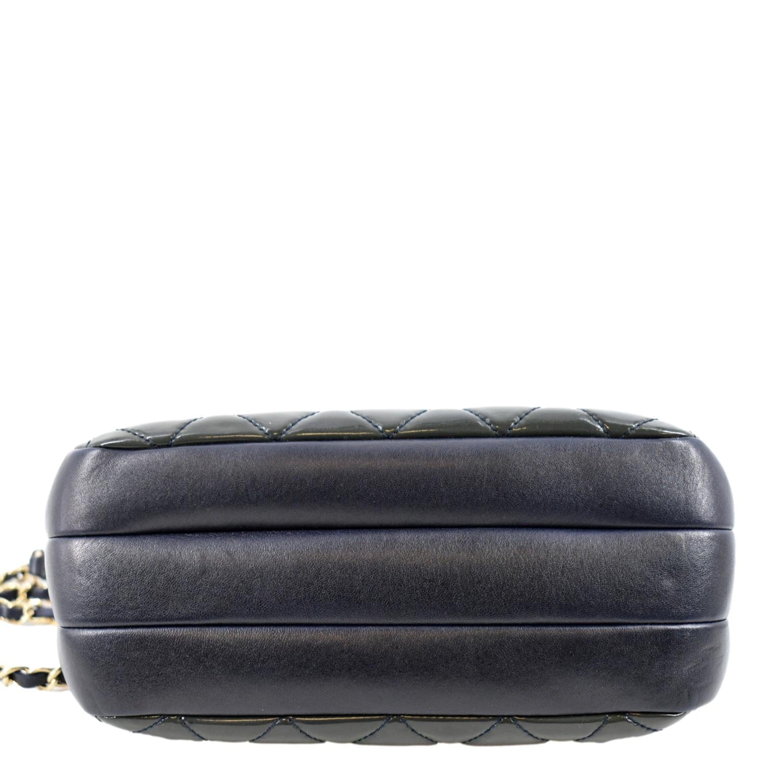 CHANEL Double Zip Patent Leather Shoulder Bag Navy Blue