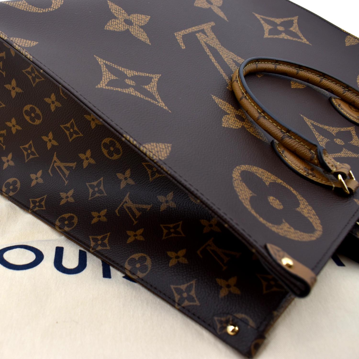 LOUIS VUITTON Onthego GM Giant Monogram Canvas Tote Shoulder Bag Brown