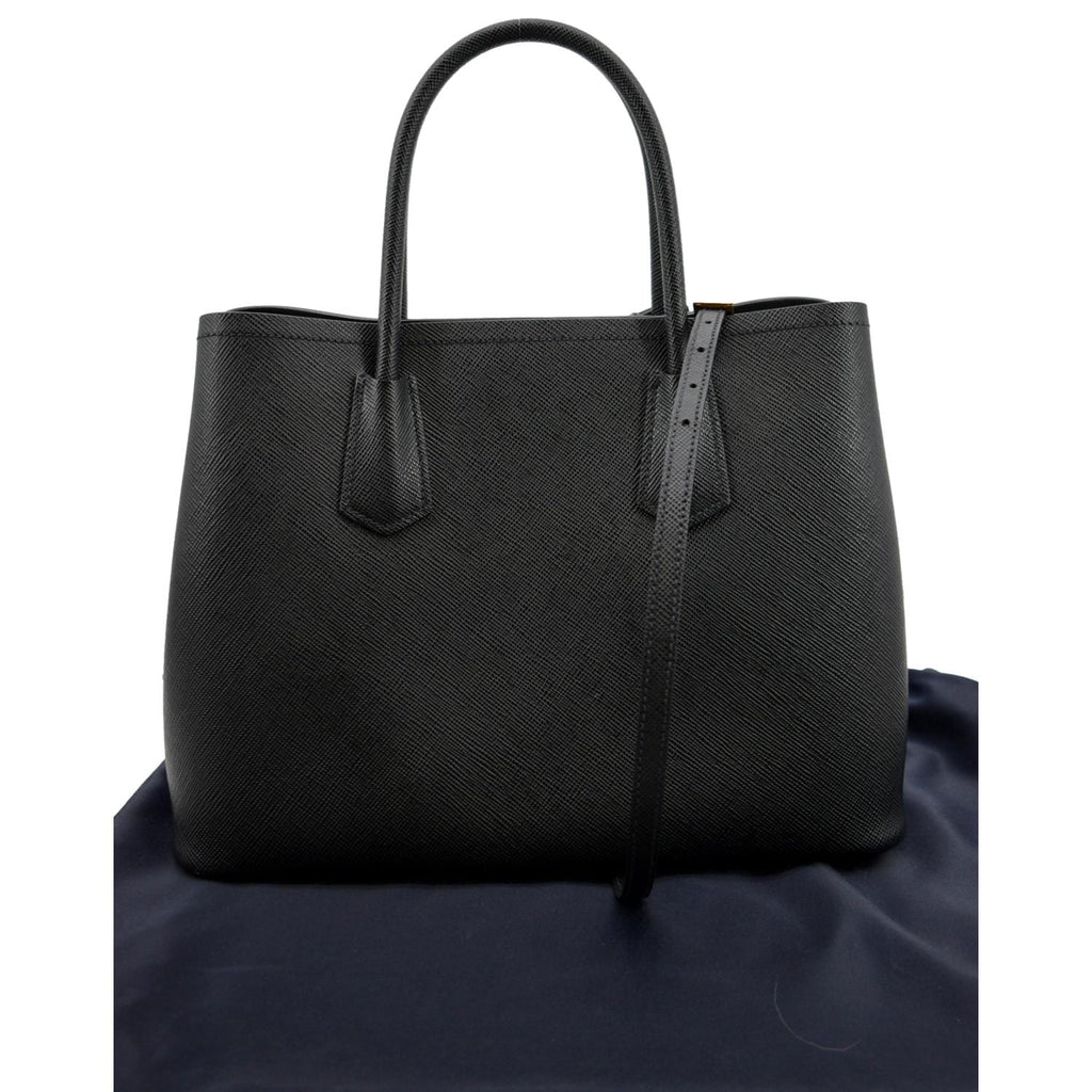 PRADA Double Handle Saffiano Leather Tote Bag Black