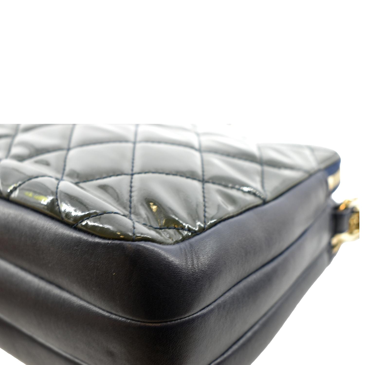CHANEL Double Zip Patent Leather Shoulder Bag Navy Blue