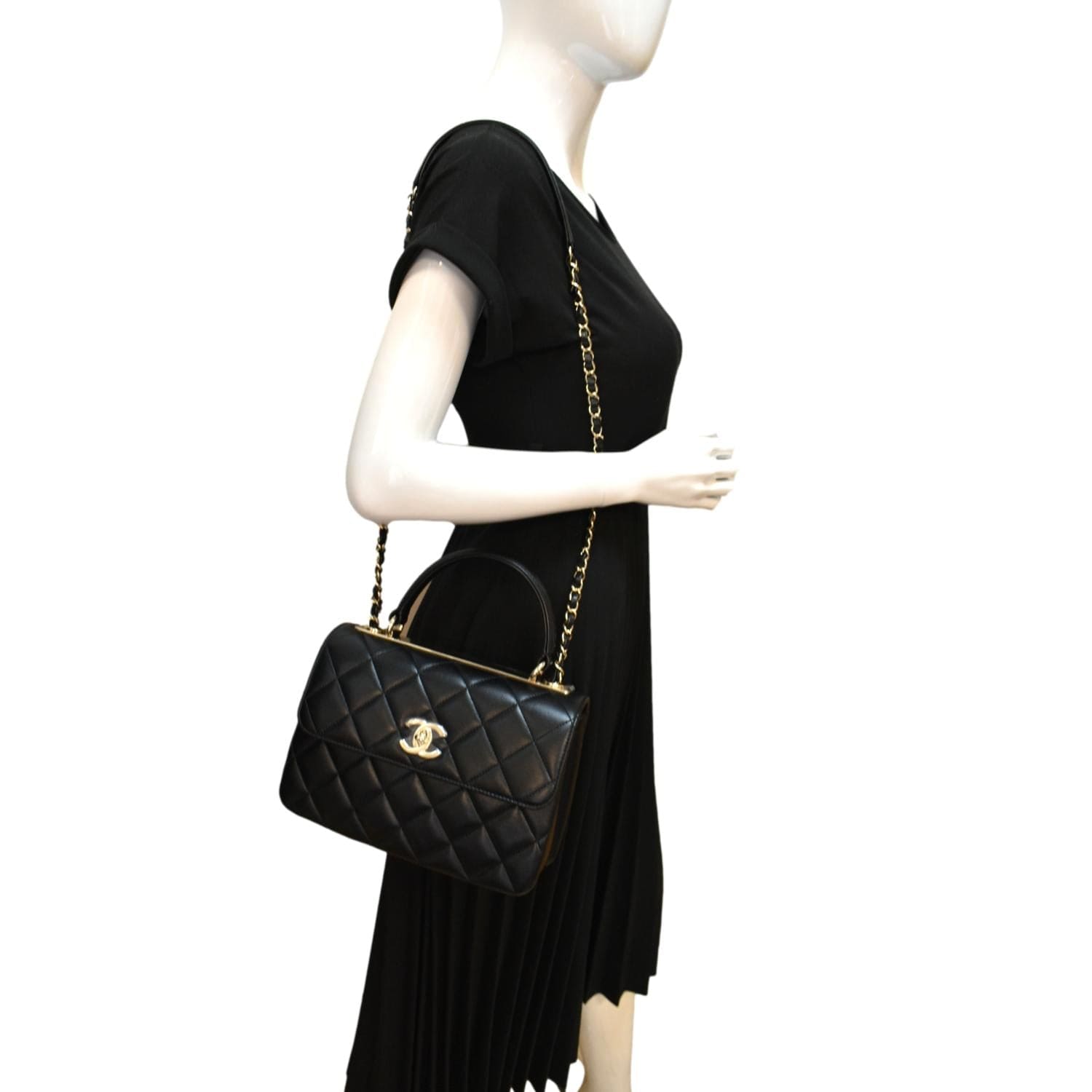 CHANEL Small Trendy CC Quilted Lambskin Dual Handle Flap Shoulder Bag Black