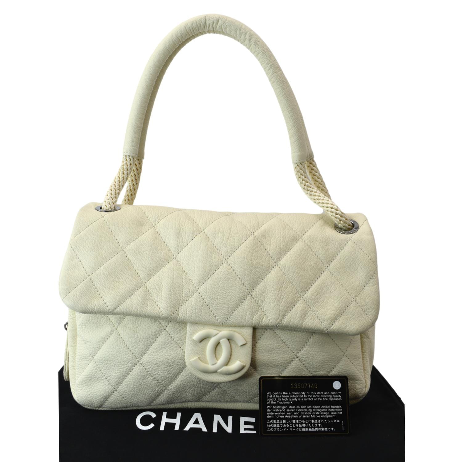 CHANEL Rope Handle Flap Chevre Leather Shoulder Bag White