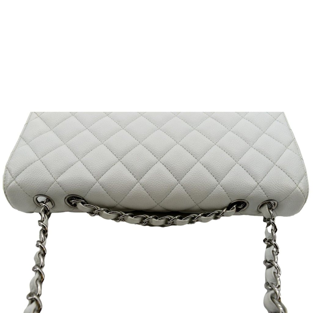 CHANEL Classic Jumbo Flap Caviar Leather Shoulder Bag White - Hot Deals