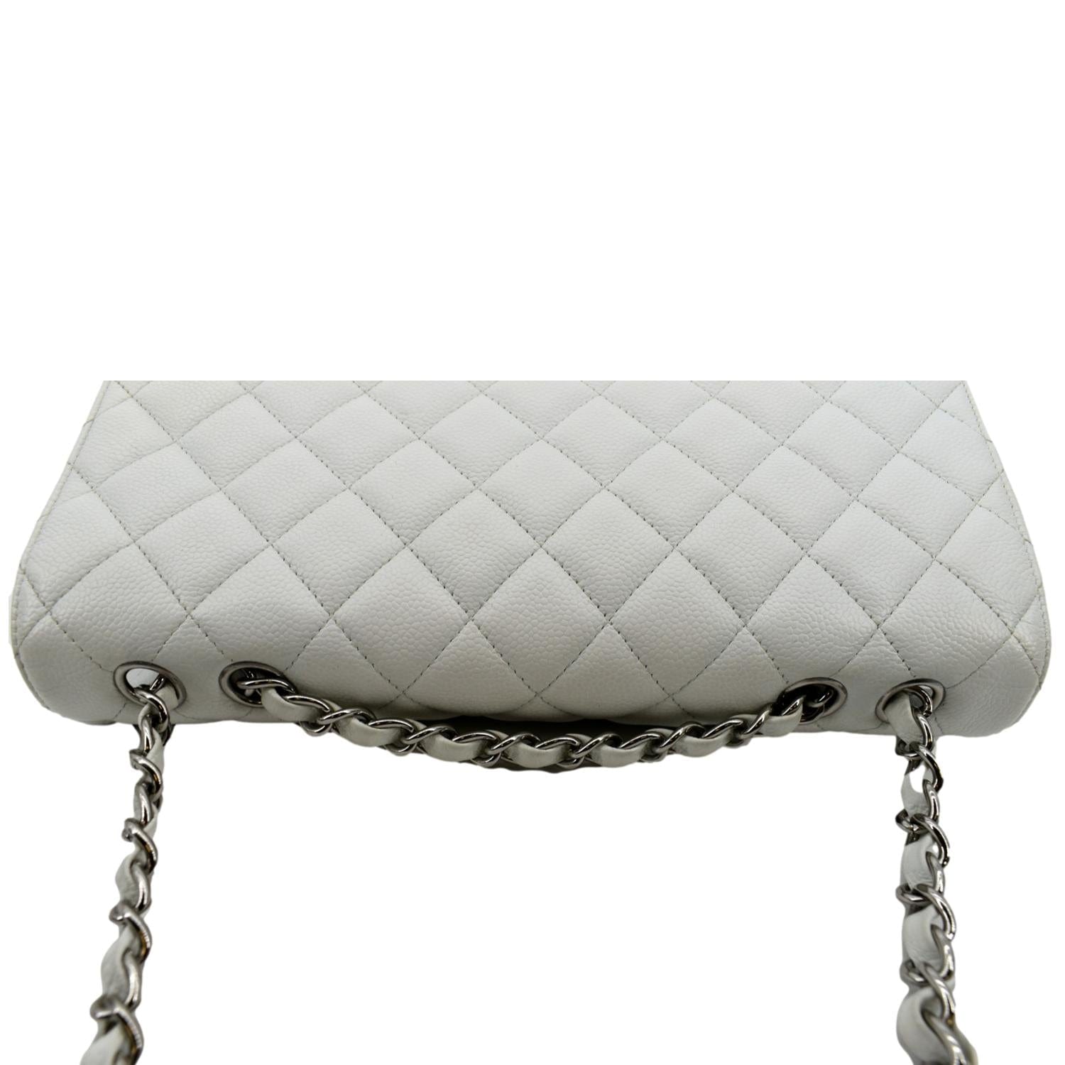CHANEL Classic Jumbo Flap Caviar Leather Shoulder Bag White - Hot Deals