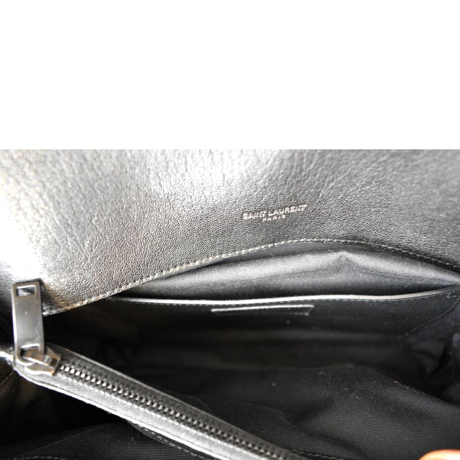 YVES SAINT LAURENT College Large Lambskin Leather Shoulder Chain Bag Black