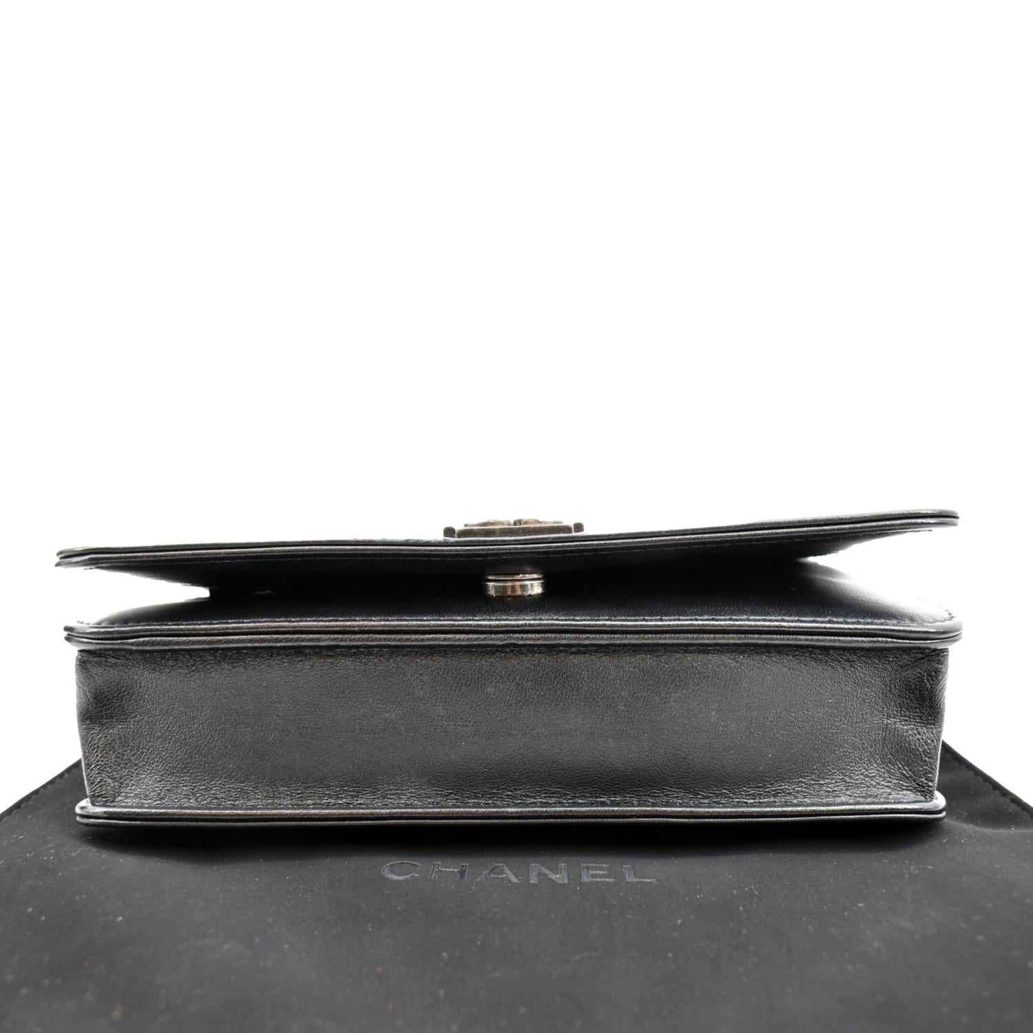 CHANEL Boy Woc Lambskin Leather Wallet On Chain Clutch Bag Black