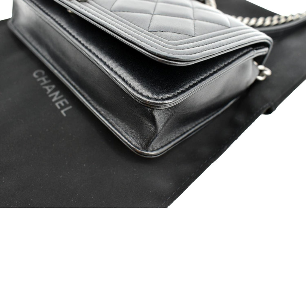 CHANEL Boy Woc Lambskin Leather Wallet On Chain Clutch Bag Black