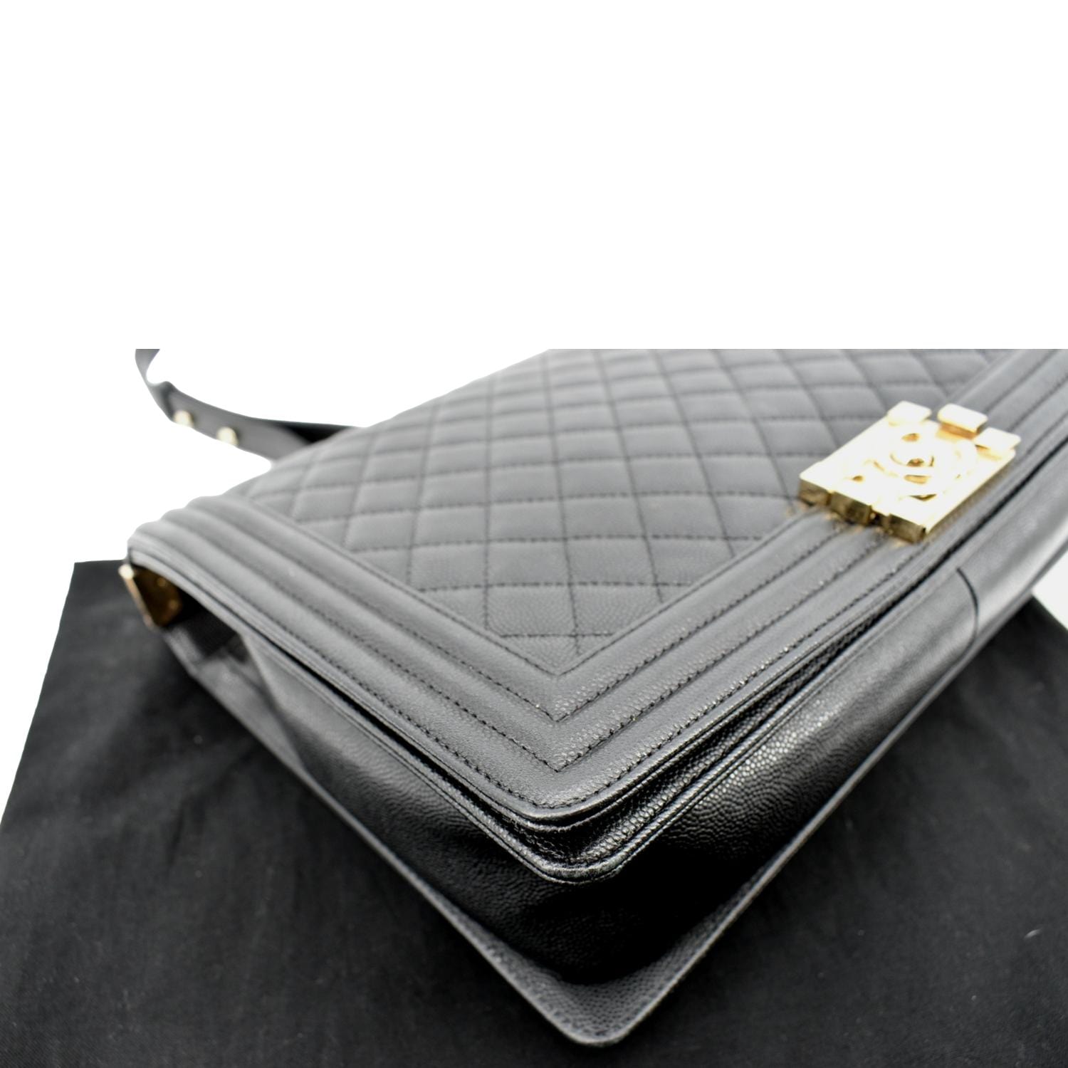 CHANEL Large Boy Flap Caviar Leather Shoulder Bag Black