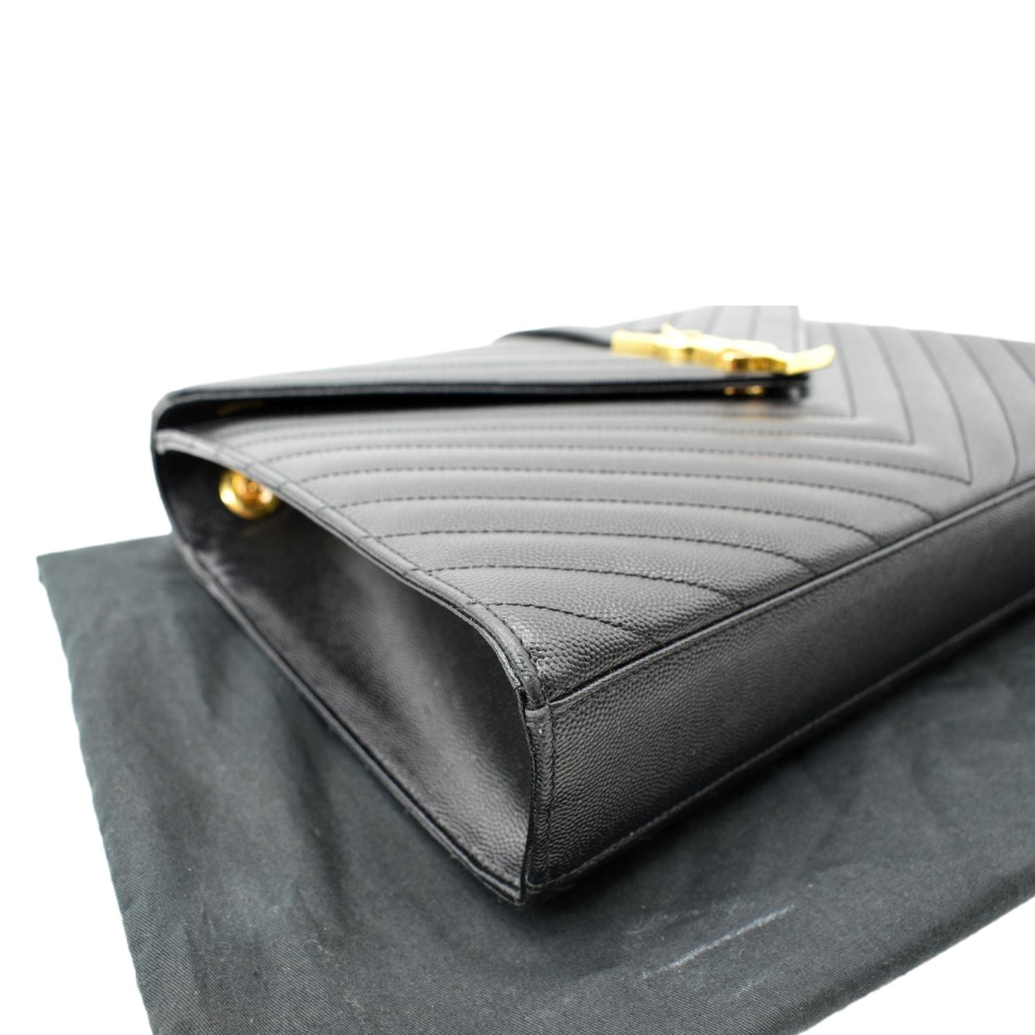 YVES SAINT LAURENT Large Envelope Mix Matelasse Grain De Poudre Chain Shoulder Bag Black