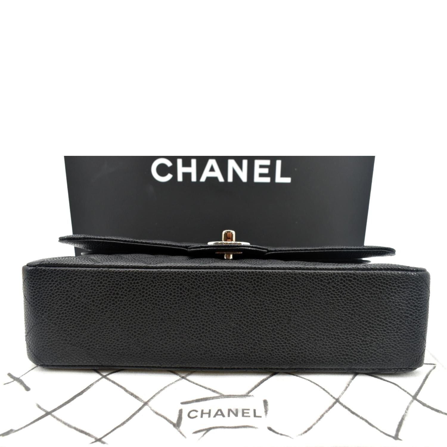 CHANEL Classic Double Flap Medium Leather Shoulder Bag Black