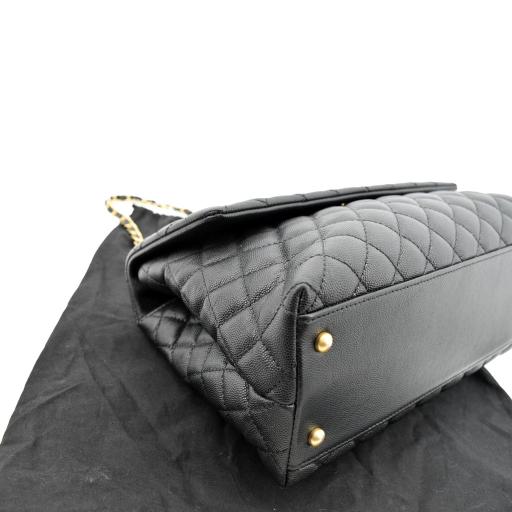 CHANEL Small Coco Quilted Caviar Lizard Handle Shoulder Bag Black  - Hot Deals