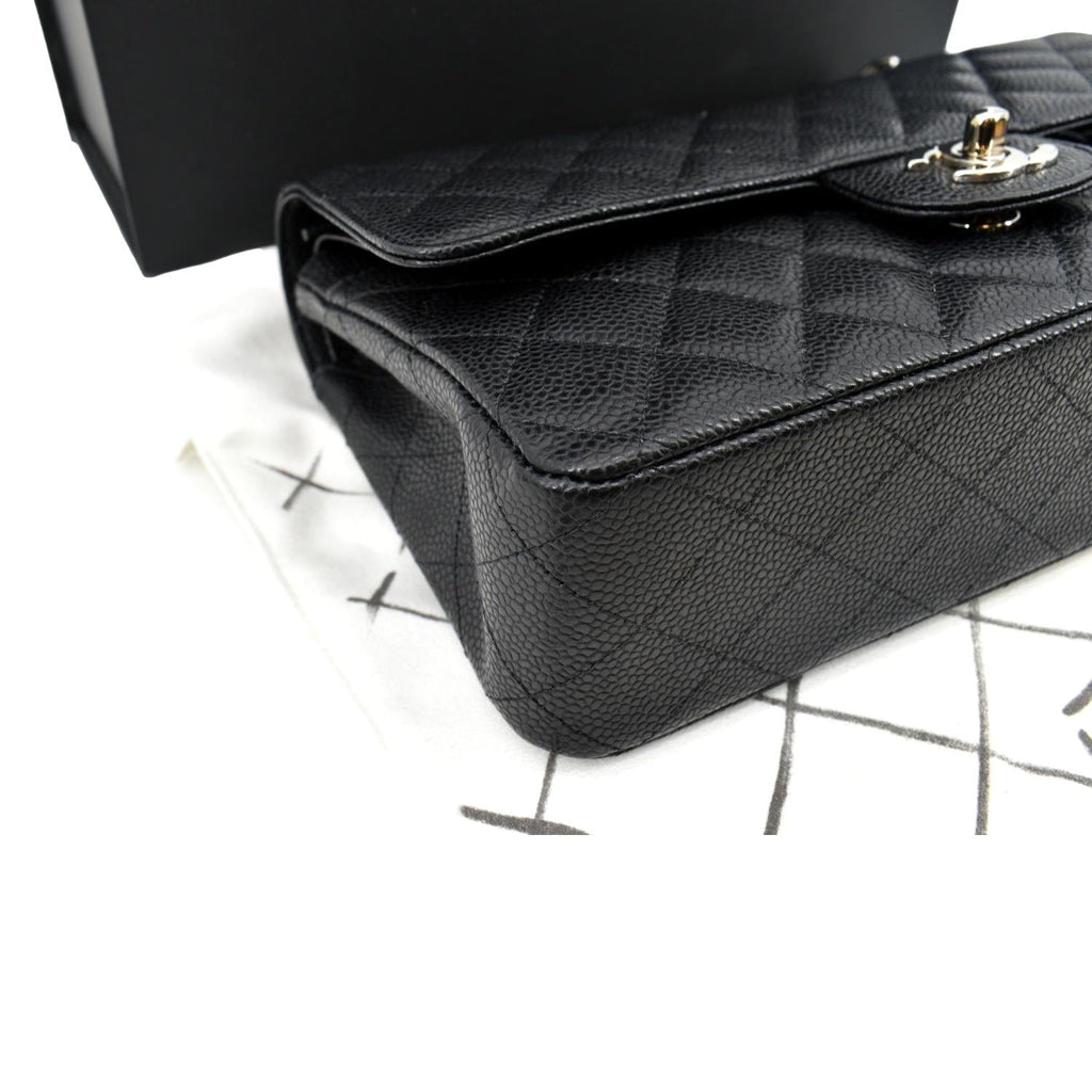 CHANEL Classic Double Flap Medium Leather Shoulder Bag Black