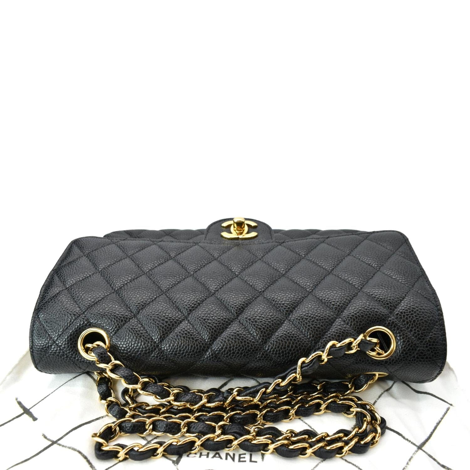 CHANEL Classic Double Flap Medium Caviar Leather Shoulder Bag Black