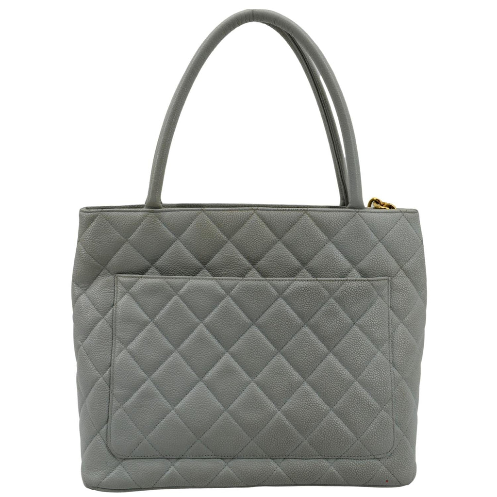 CHANEL Medallion Quilted Caviar Leather Tote Bag White