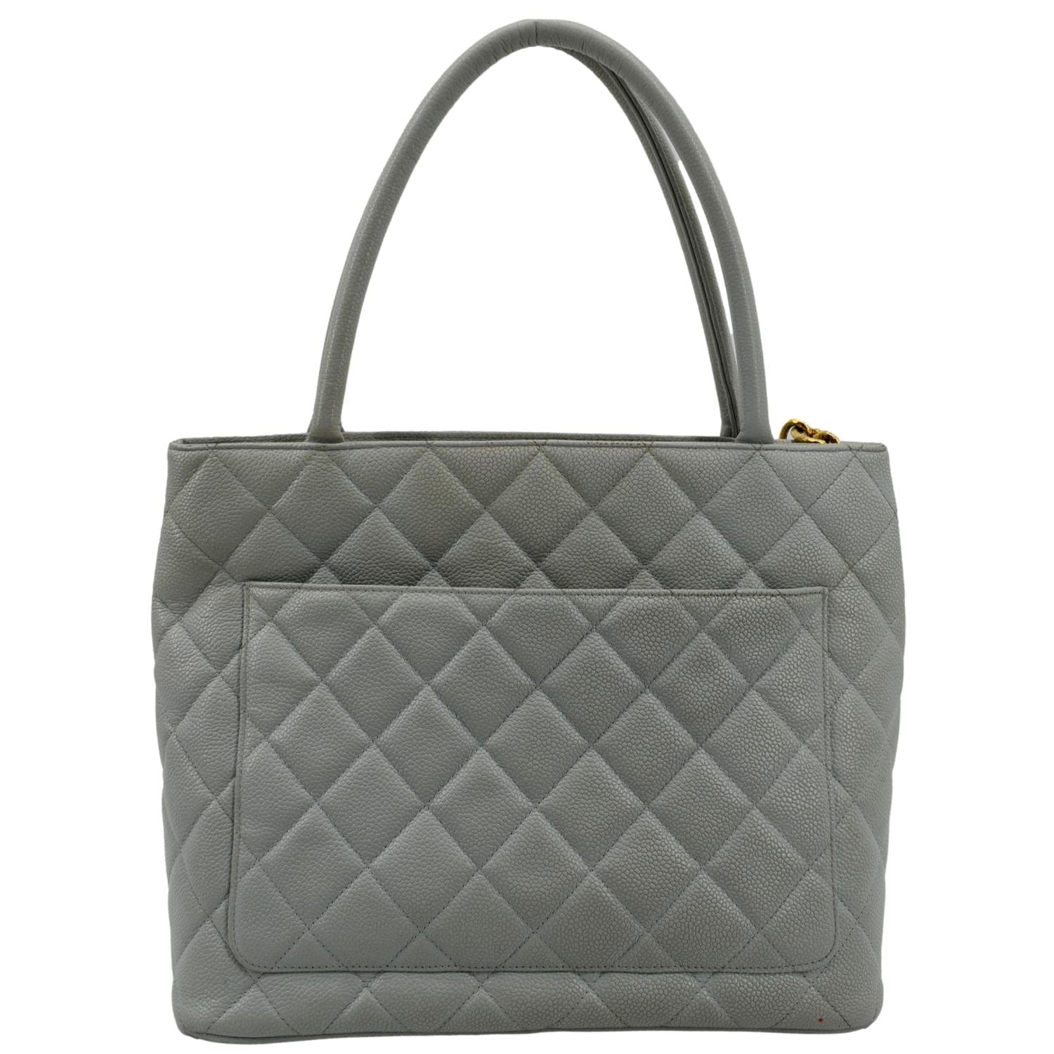 CHANEL Medallion Quilted Caviar Leather Tote Bag White
