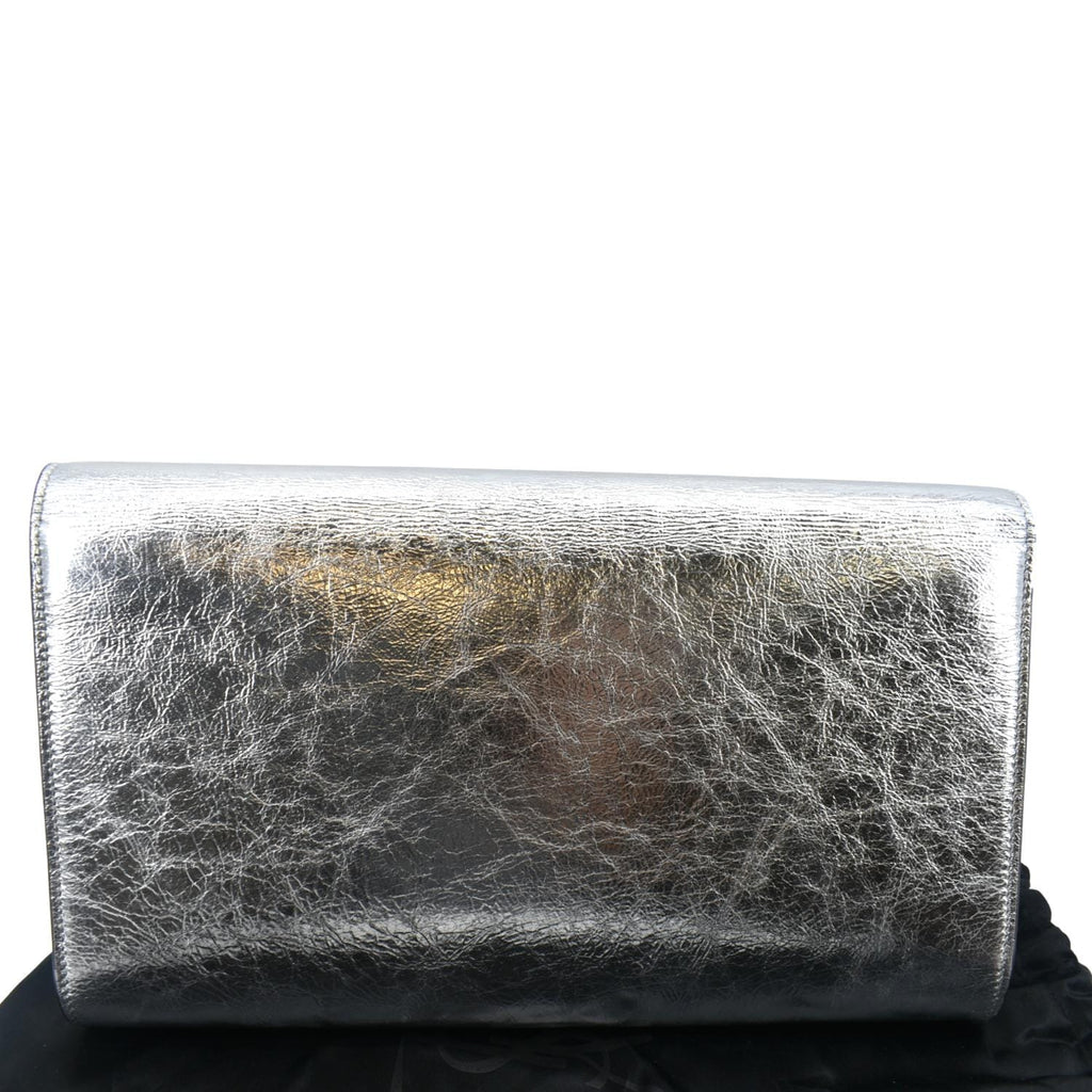 YVES SAINT LAURENT Belle de Jour Leather Clutch Bag Silver