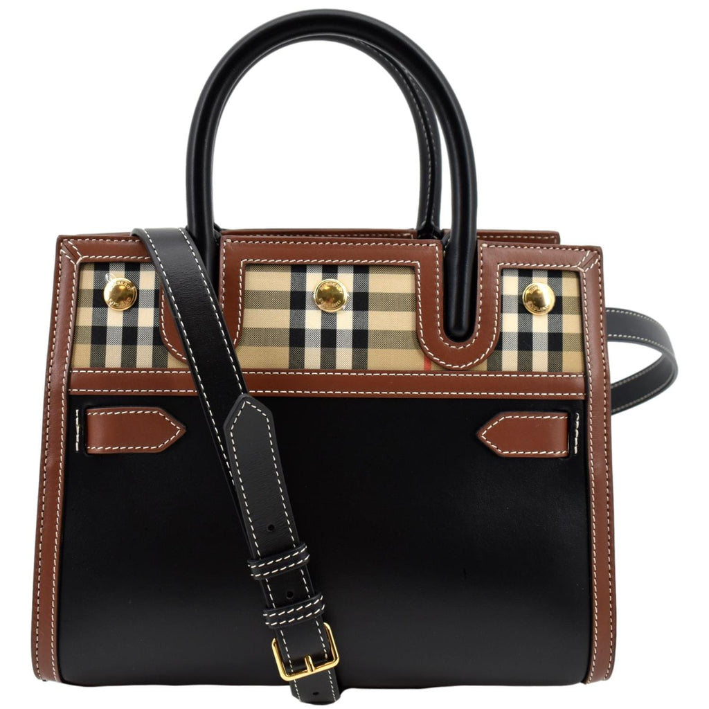 BURBERRY Mini Title Vintage Canvas Leather Two Handle Shoulder Bag Black