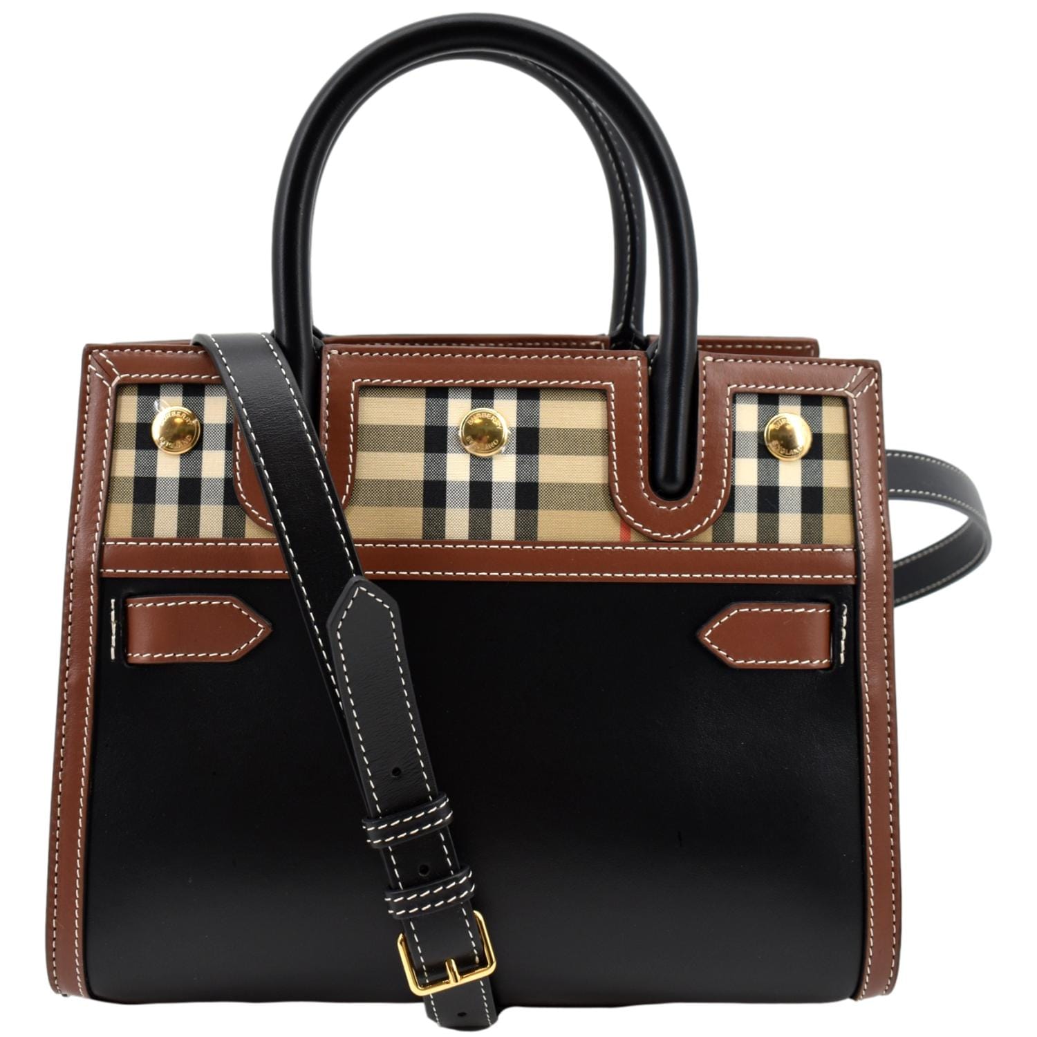 BURBERRY Mini Title Vintage Canvas Leather Two Handle Shoulder Bag Black