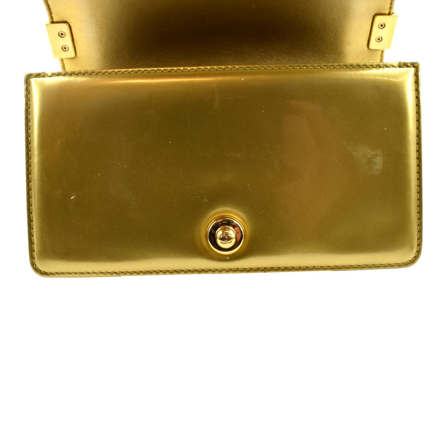 CHANEL Small Boy CC Chain Leather Shoulder Bag Metallic Gold