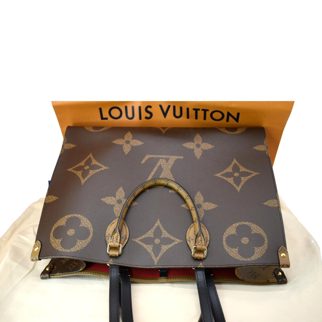 LOUIS VUITTON Onthego GM Giant Monogram Canvas Tote Shoulder Bag Brown