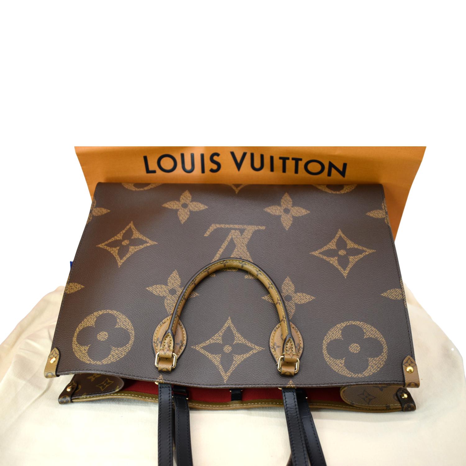 LOUIS VUITTON Onthego GM Giant Monogram Canvas Tote Shoulder Bag Brown