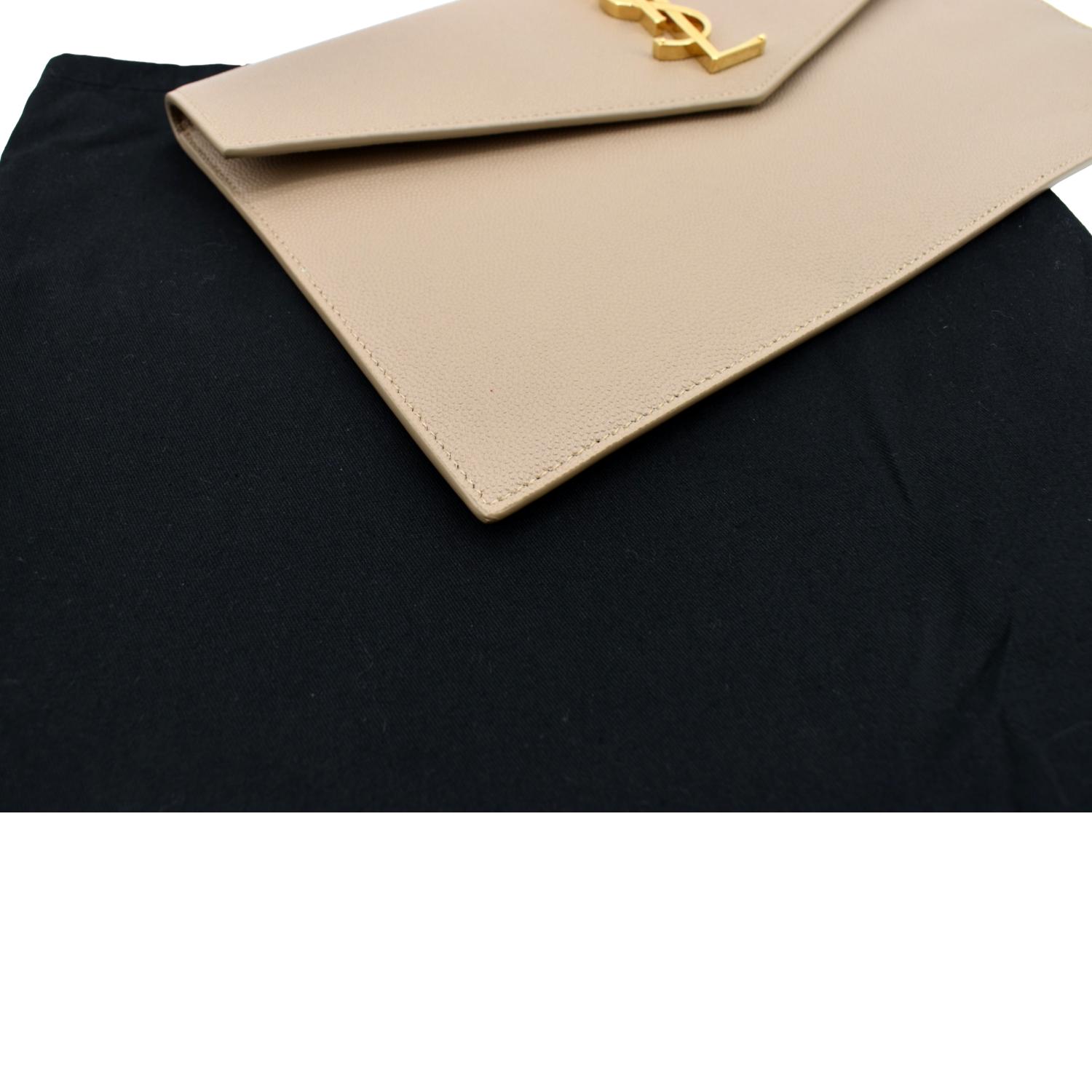 YVES SAINT LAURENT Uptown Envelope Grain De Poudre Leather Clutch Beige