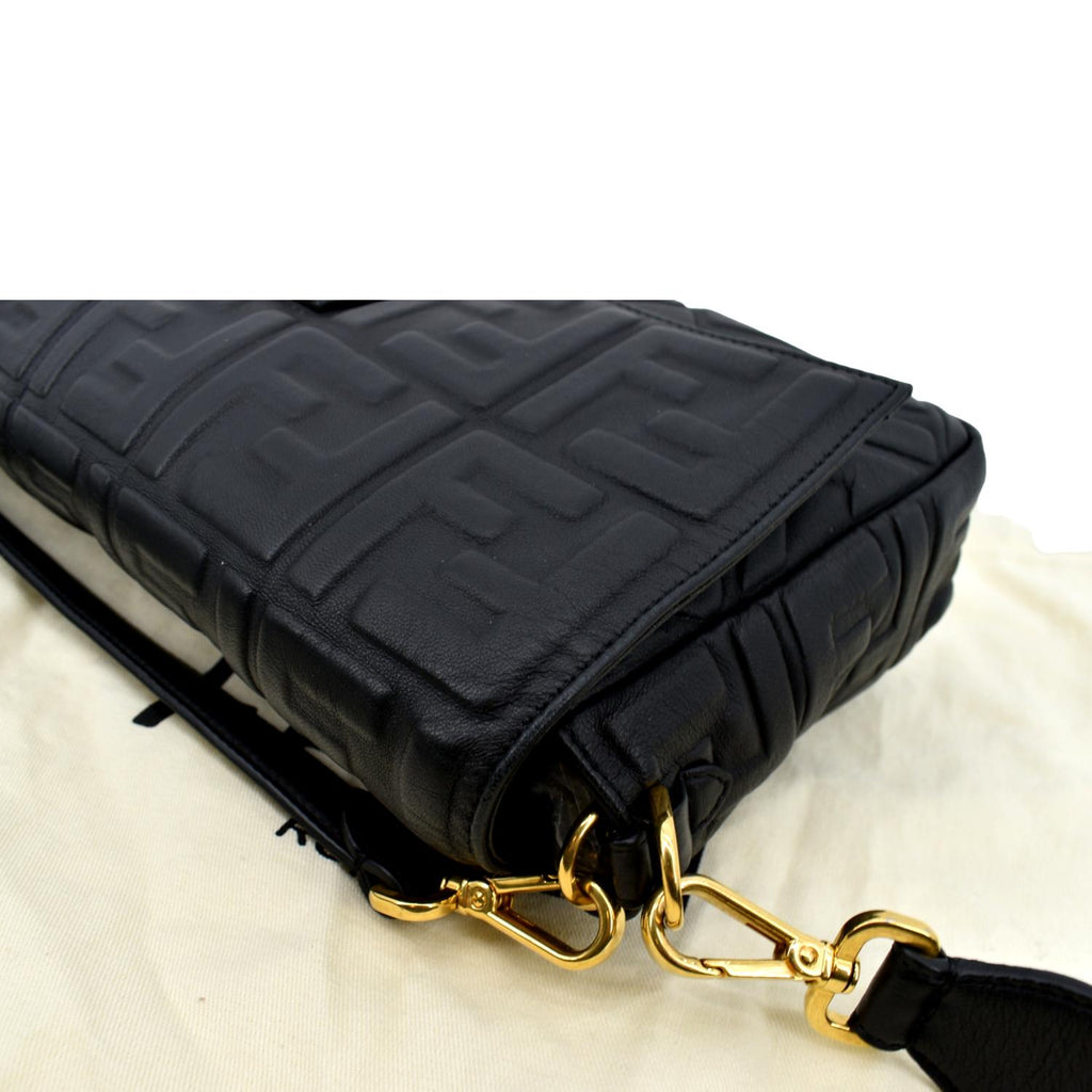 FENDI Baguette Leather Shoulder Bag Black