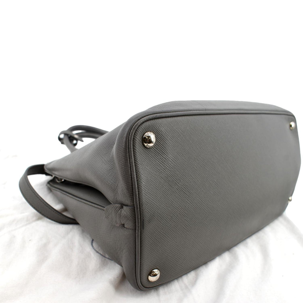 PRADA Cuir Open Promenade Saffiano LeatherTop Handle Tote Bag Grey