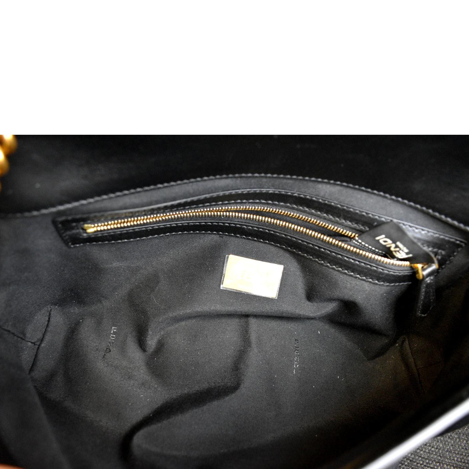 FENDI Baguette Mini Lambskin Leather Chain Shoulder Bag Black