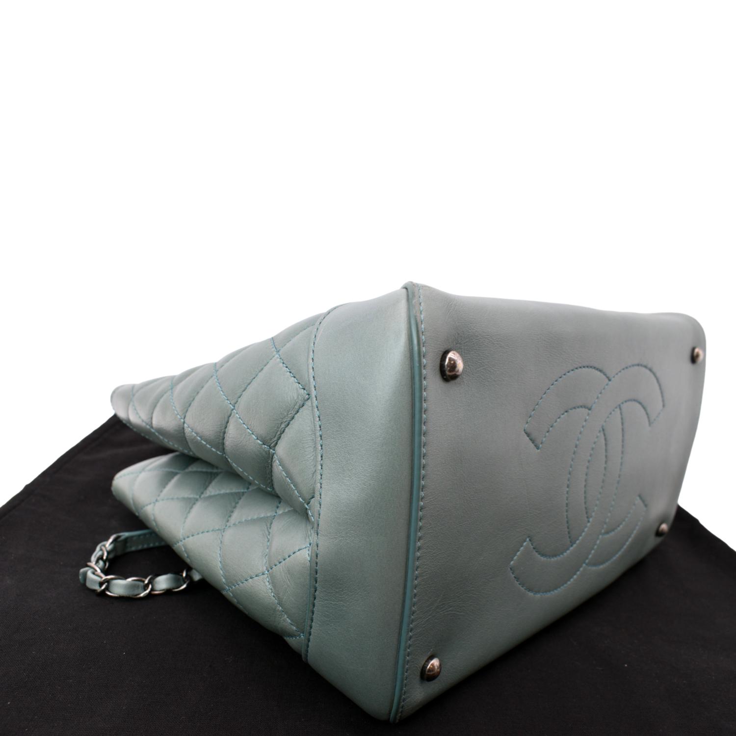 CHANEL Quilted Leather Easy Shopping Tote Bag Light Green