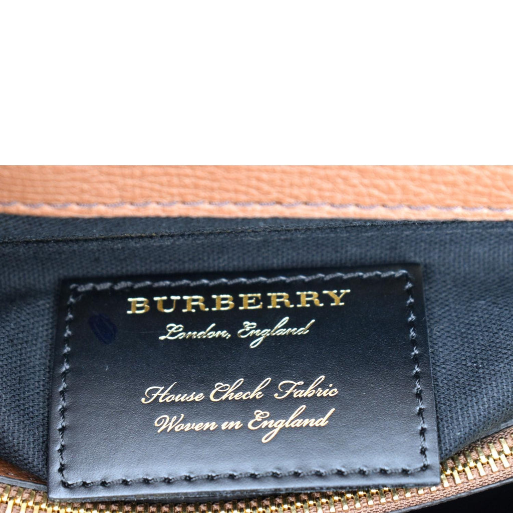 BURBERRY Derby House Check Leather Tote Shoulder Bag Dusty Pink