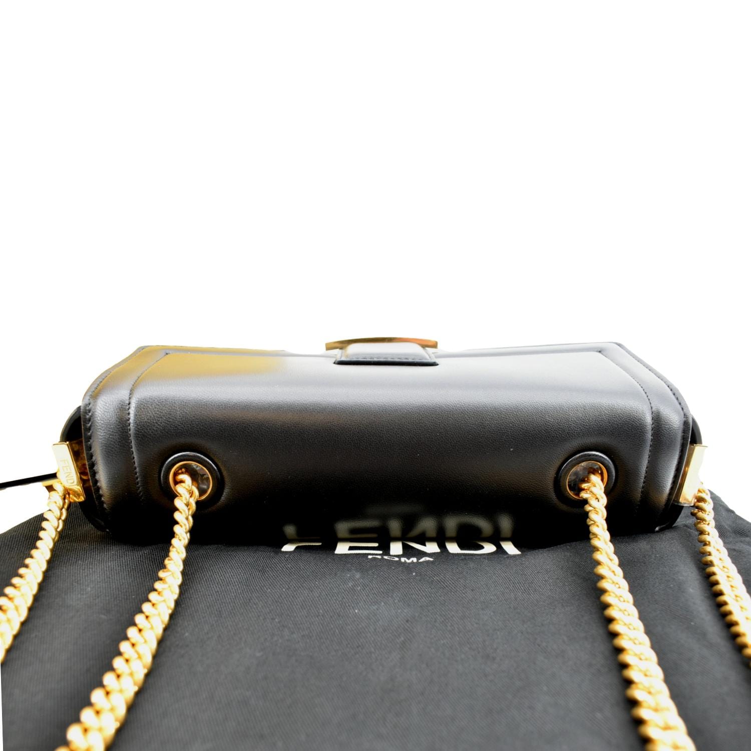 FENDI Baguette Mini Lambskin Leather Chain Shoulder Bag Black