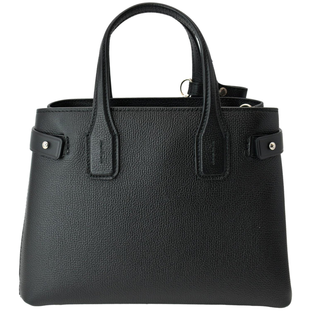 BURBERRY Banner Derby Medium Leather Tote Shoulder Bag Black