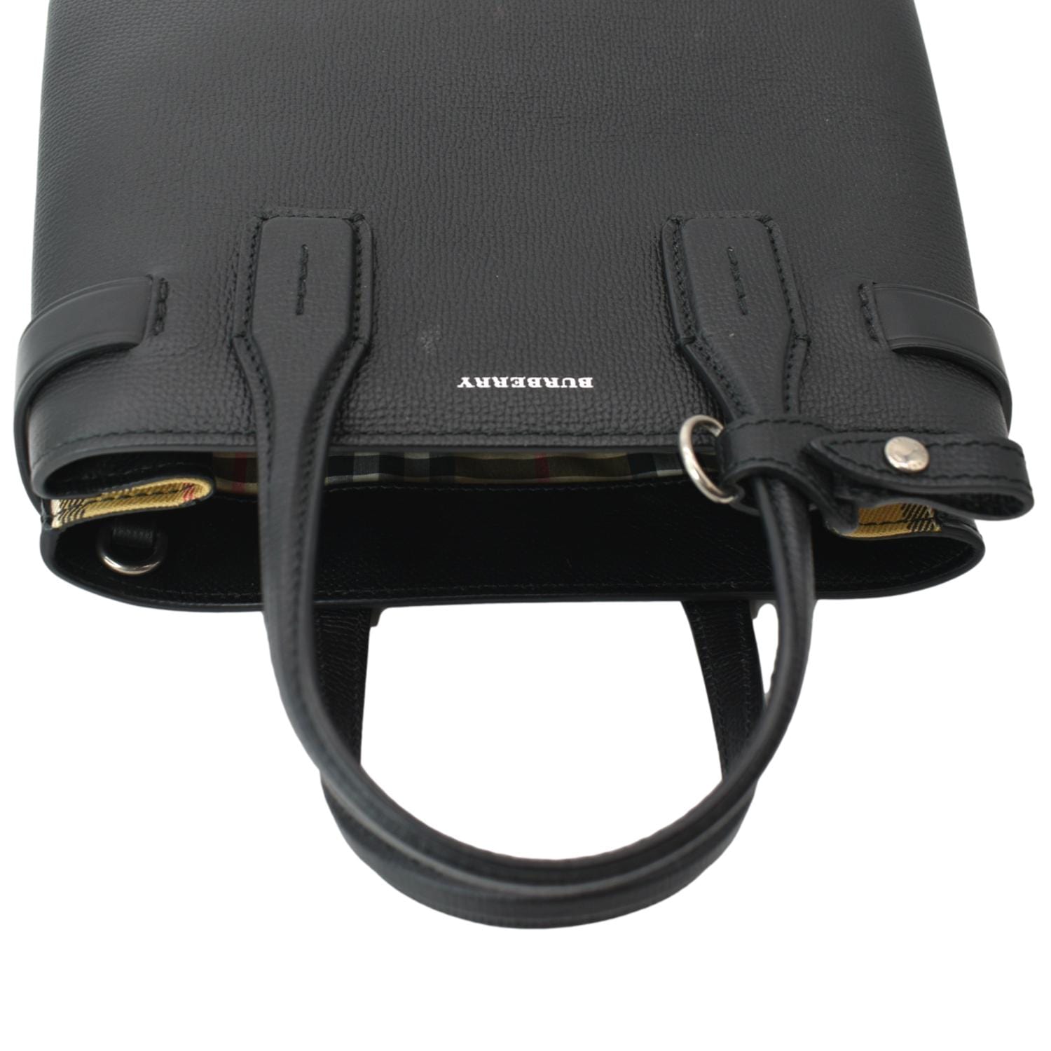 BURBERRY Banner Derby Medium Leather Tote Shoulder Bag Black