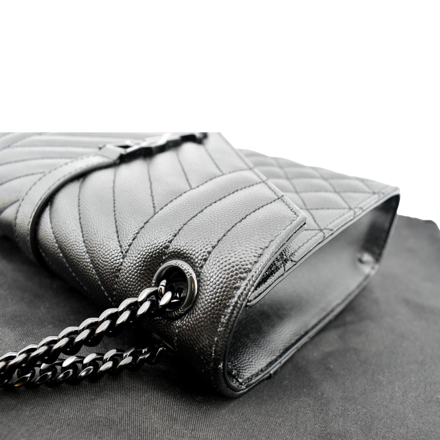 YVES SAINT LAURENT Medium Envelope Leather Chain Shoulder Bag Black