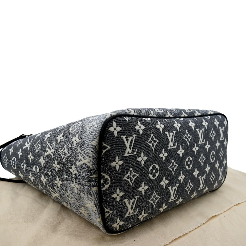 LOUIS VUITTON Neverfull MM Denim Leather Tote Bag Gray