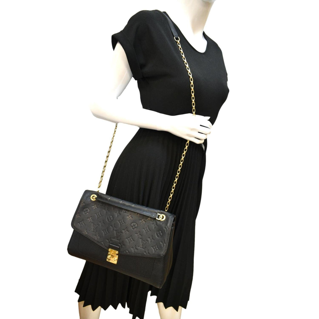 LOUIS VUITTON Saint Germain MM Monogram Empreinte Leather Shoulder Bag Black