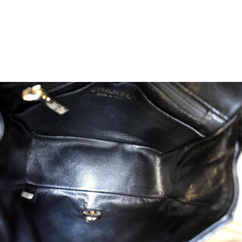 CHANEL Mini Square Flap Leather Shoulder Bag Black