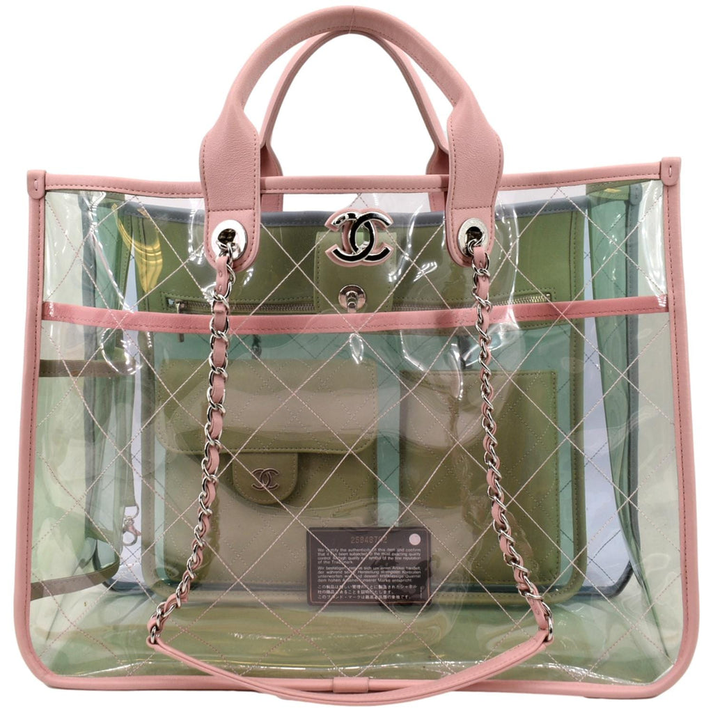 CHANEL Coco Splash Lambskin PVC Quilted Shopping Tote Pink